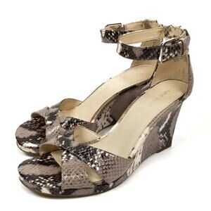Nine West Medano Women's Wedge Heel Snakeskin Print Strappy Heels Sandals 10